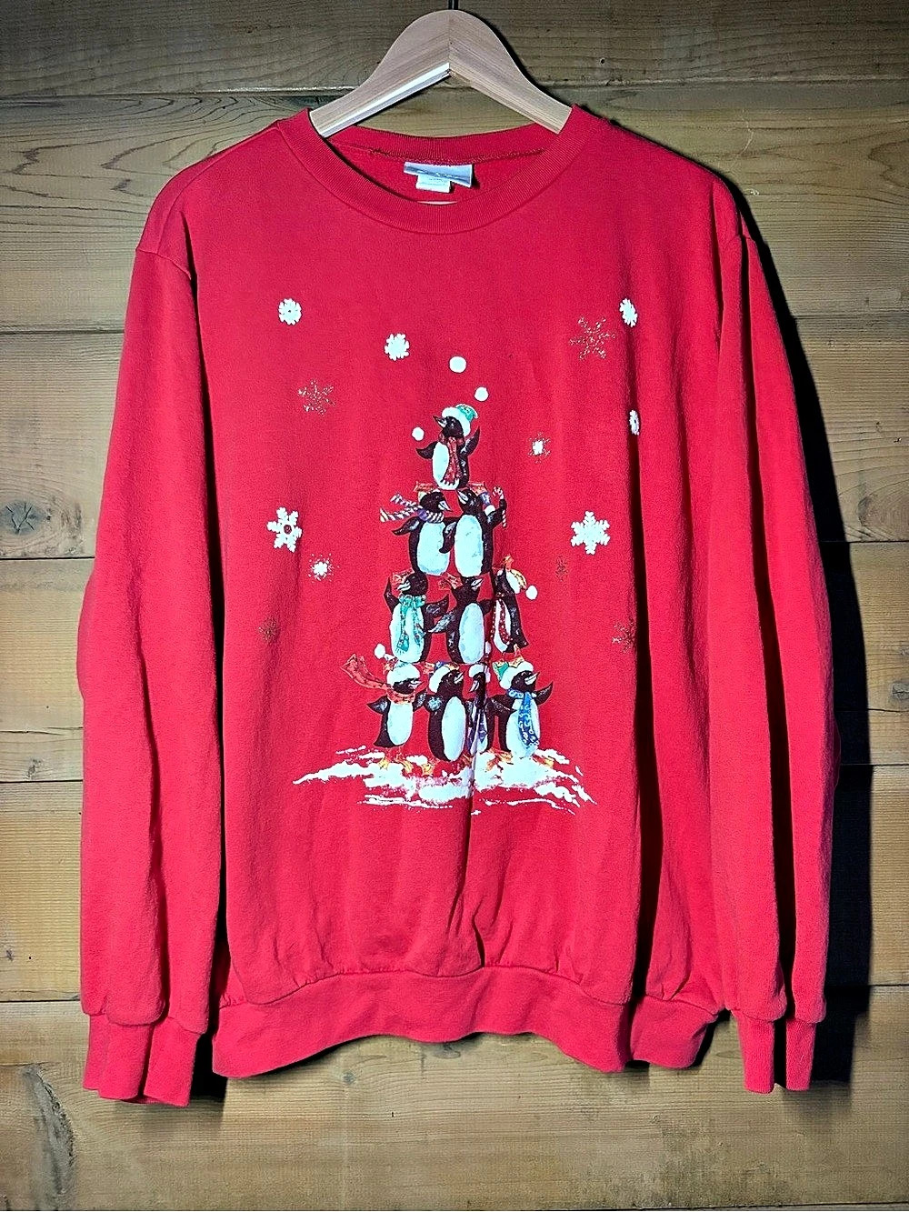 Vintage 90s Blair Christmas Penguin Red Holiday Sweatshirt Cozy Oversized XL